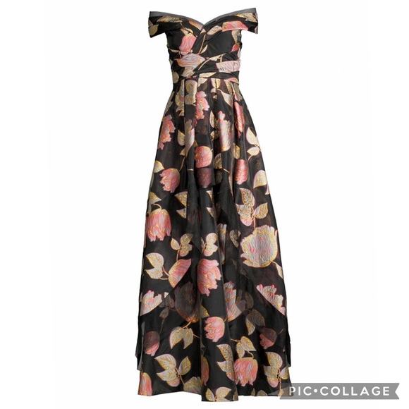 Aidan Mattox pleated off shoulder print long gown - Picture 6 of 10